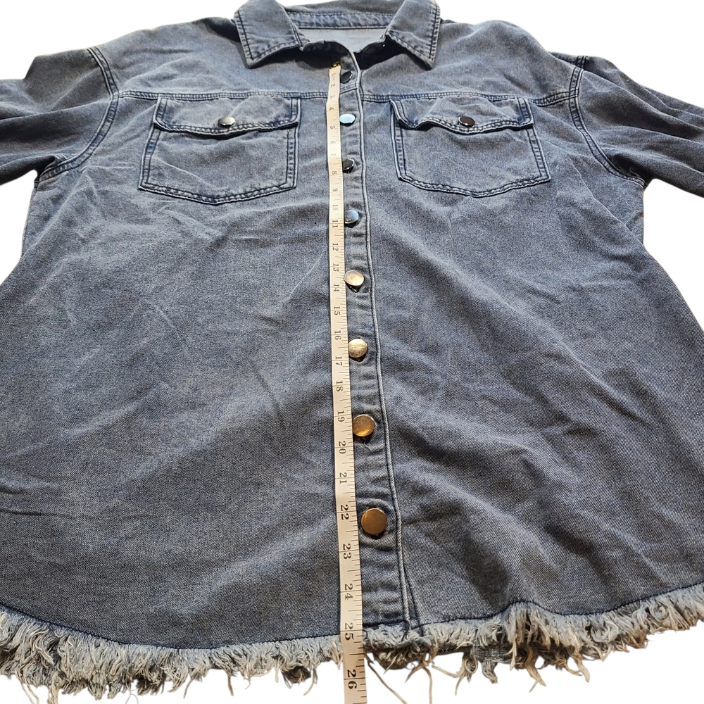 Oversized Denim Shacket Button Down Raw Hem Long … - image 8